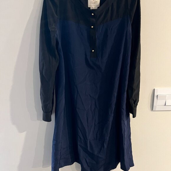 Kate Spade 100% Silk Colorblock Black Blue Popover Shift Career Dress size 8 - Picture 10 of 14